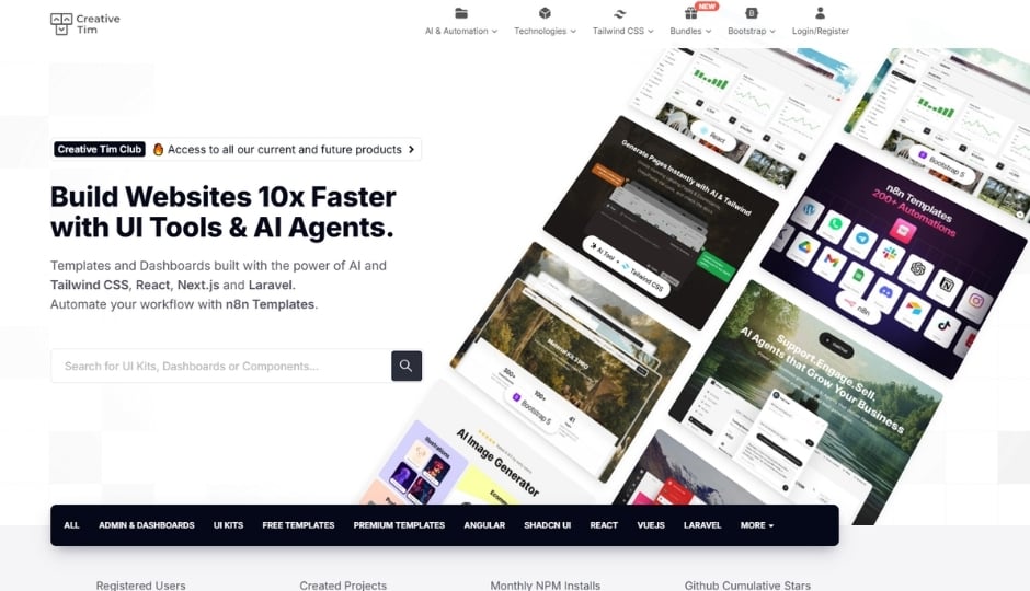 Creative Tim admin dashboard interface showcasing modern UI components and structured layout system for web applications