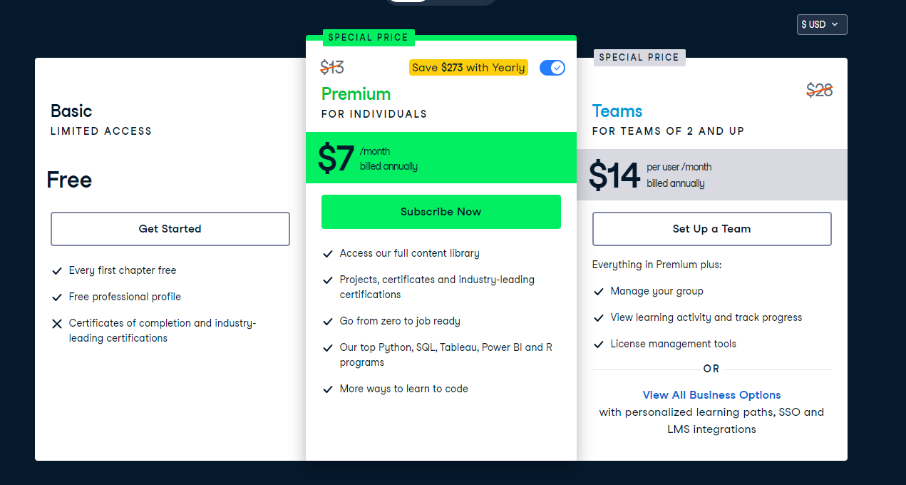 DataCamp pricing