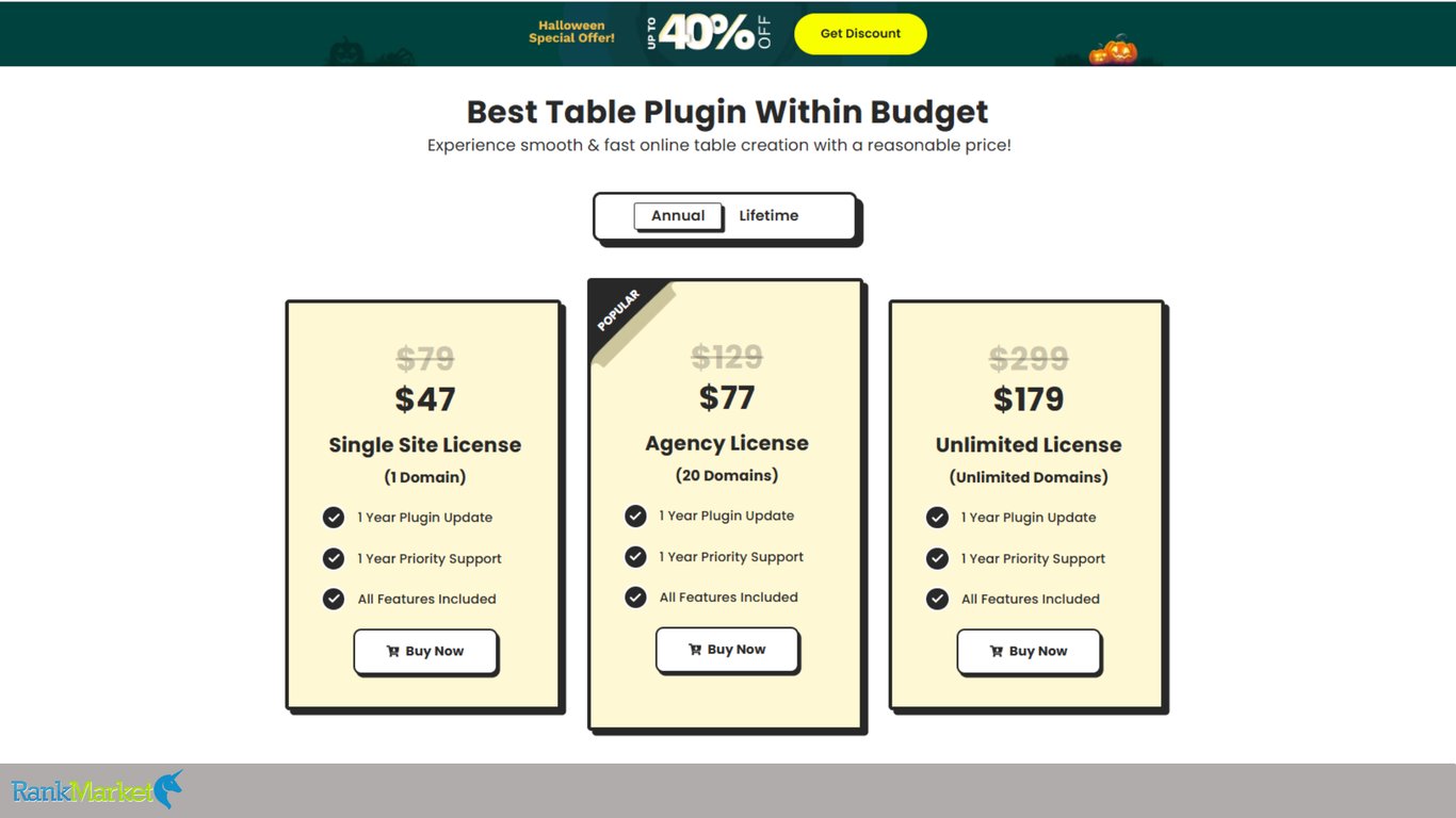 Ninja-Tables-Pricing-Plans