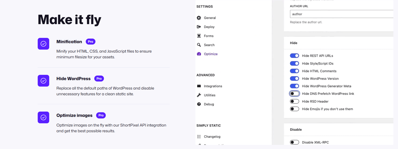 simply static extra features wordpress plugin