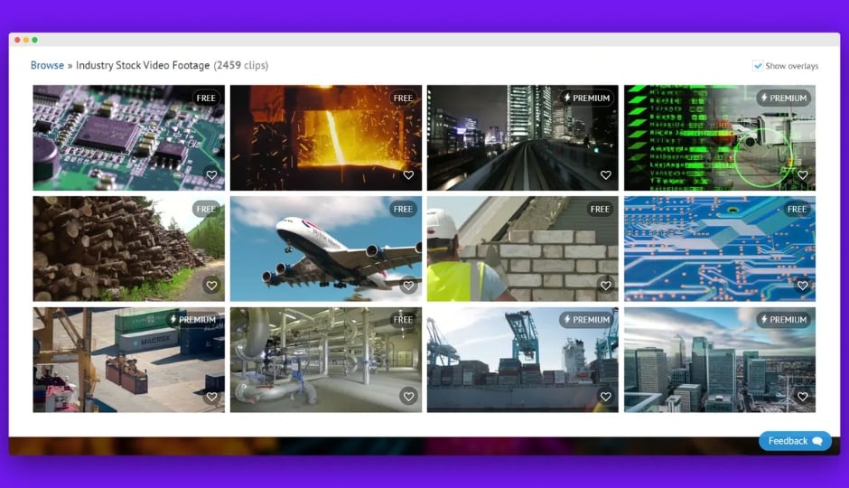 Extensive HD and 4K stock video collection inside Videvo Pro including cinematic landscapes, corporate scenes, motion graphics templates, and royalty-free soundtracks