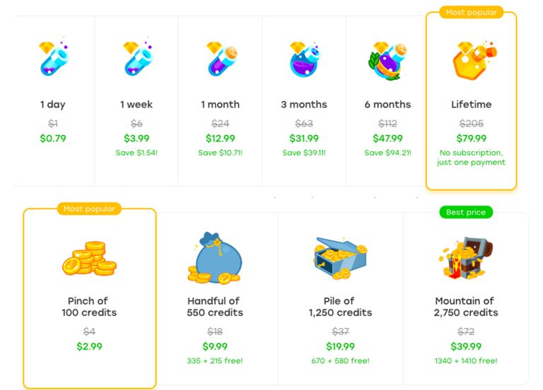 Badoo Premium pricing