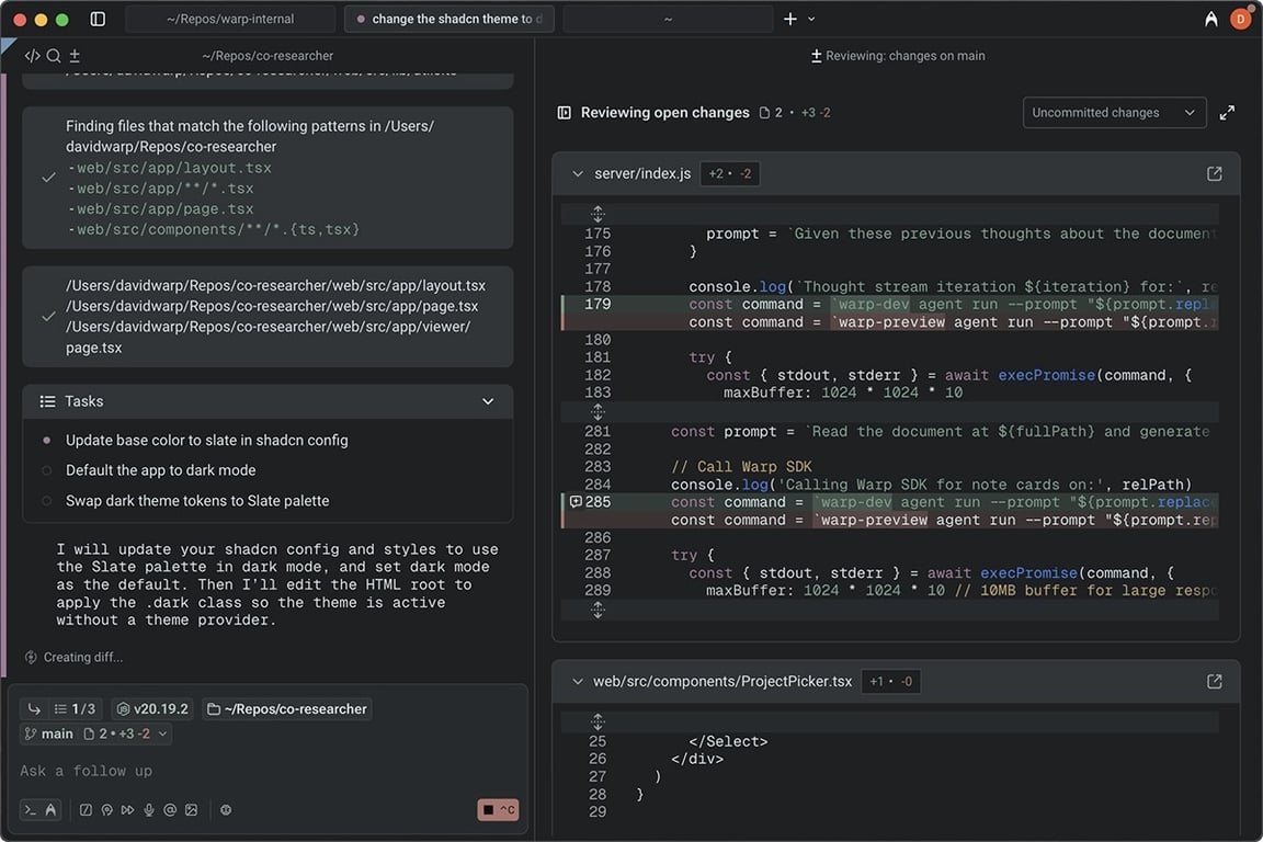 Warp.dev Turbo AI GPT-5 supports smart code suggestions
