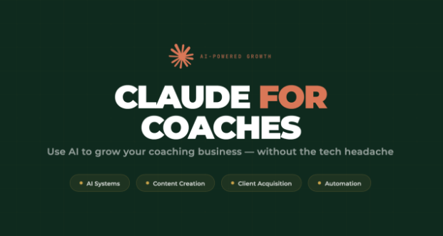 Claude-for-Coaches-program-header-with-AI-powered-growth-subheading-on-a-dark-green-background
