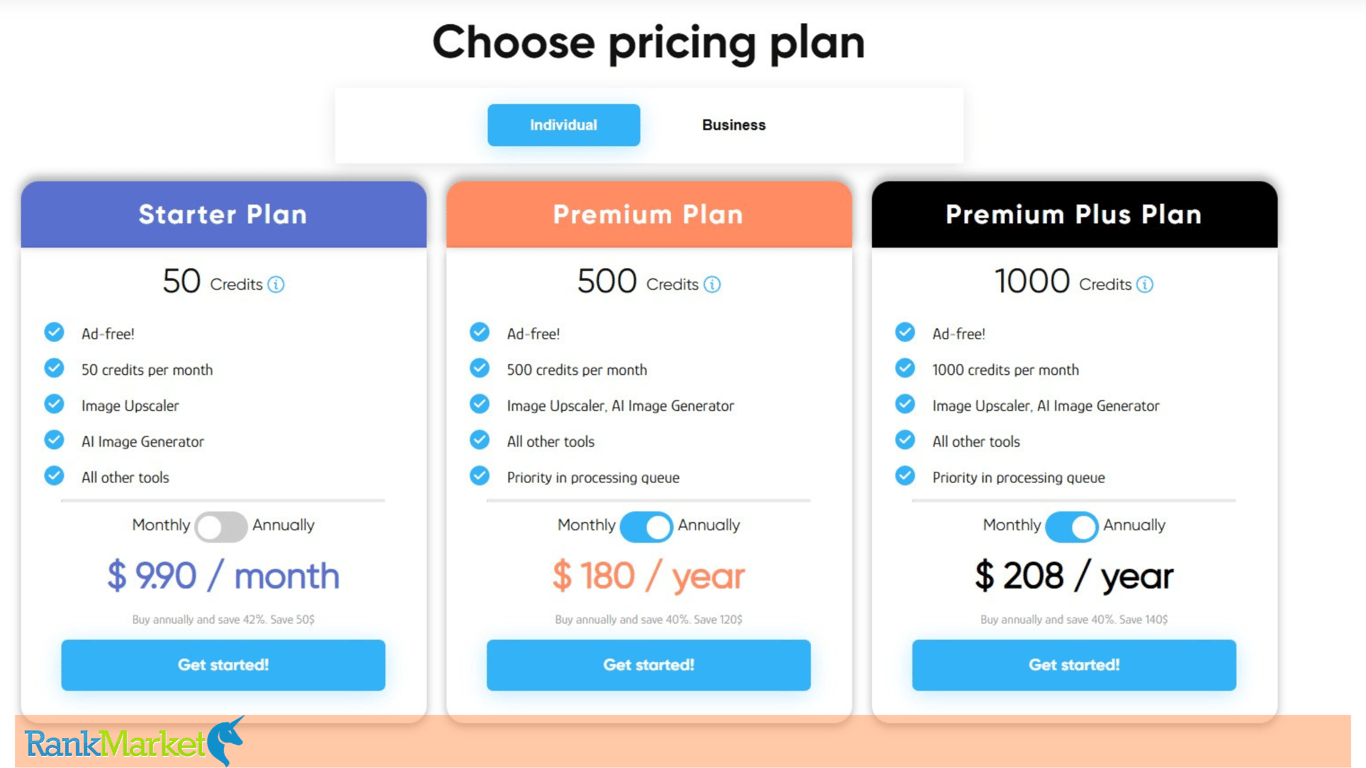 Image Upscaler Premium Service Price List On The Homepage