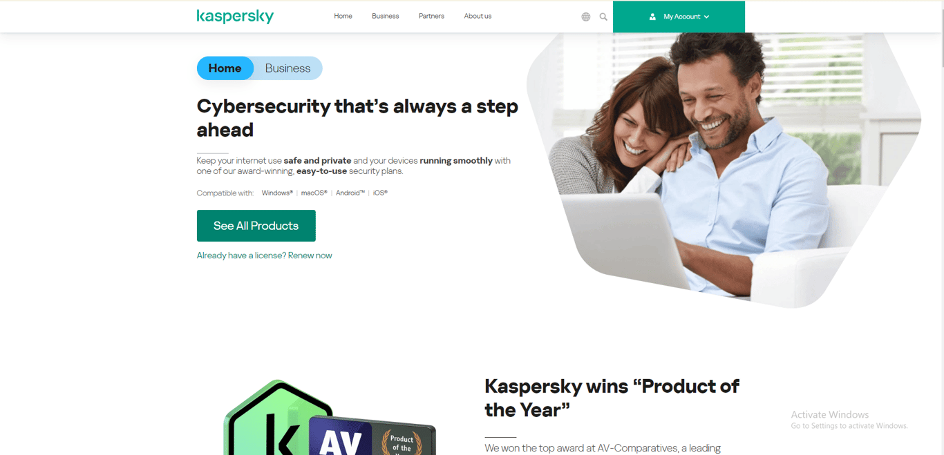 Kaspersky license activation key interface displayed inside security dashboard panel