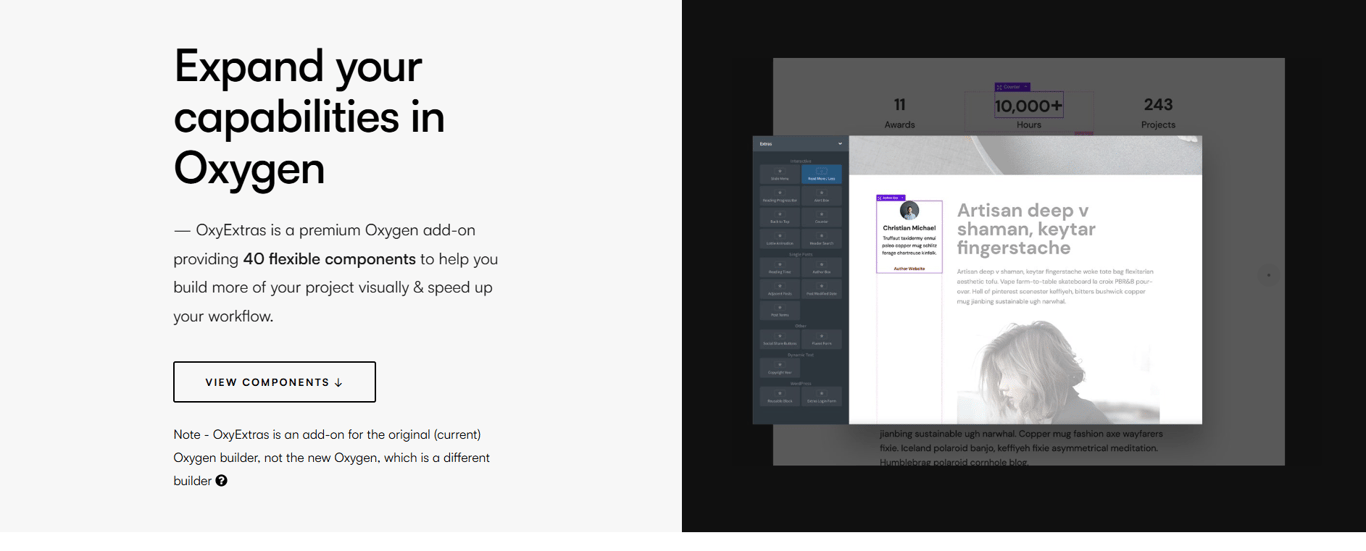 OxyExtras interface – Add-on for Oxygen Builder