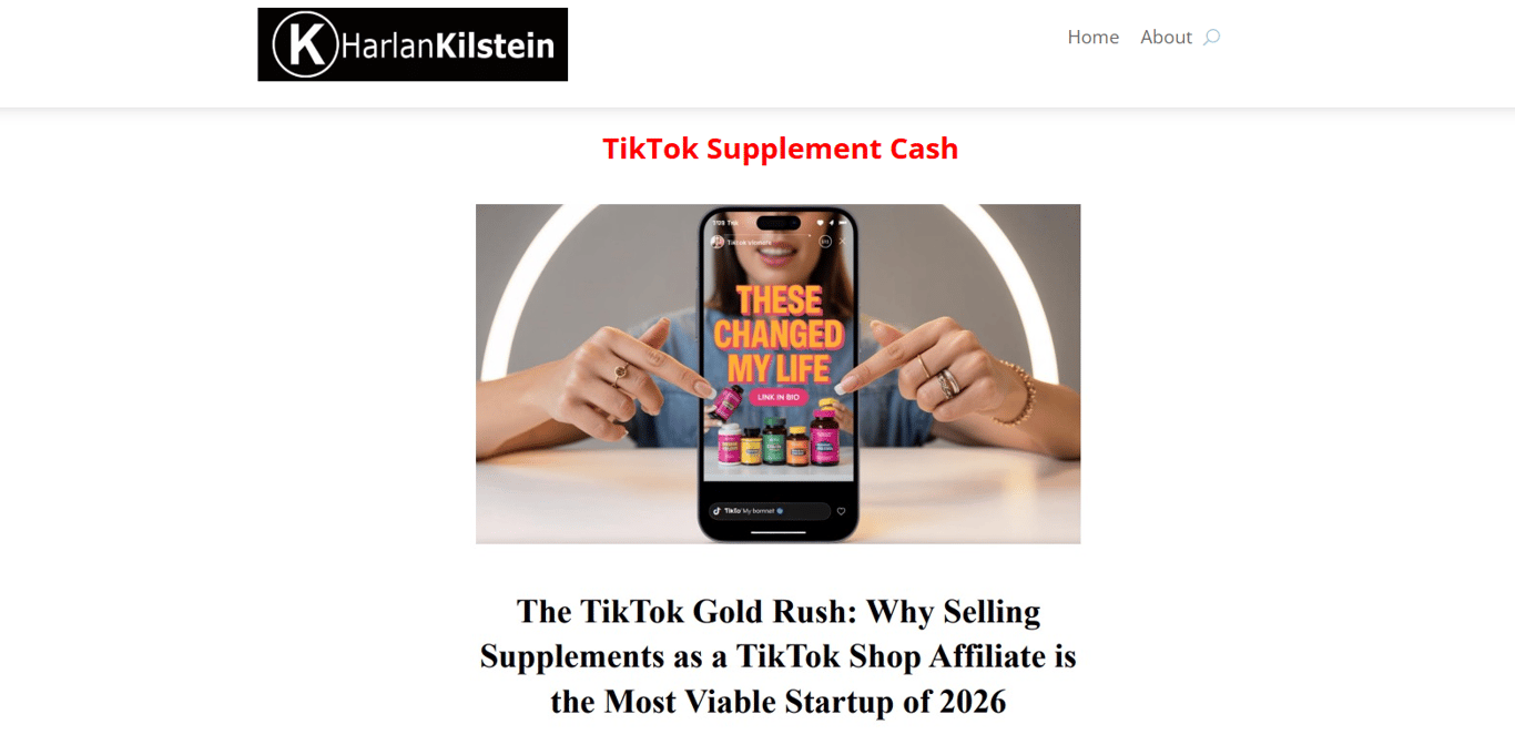 TikTok Supplement Cash course dashboard showing TikTok Shop supplement selling system