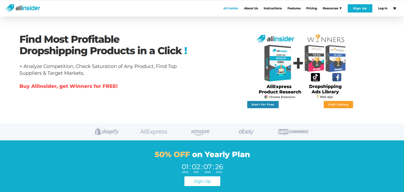 Ali Insider official website dashboard showing top 30,000 dropshipping products and daily sales analytics