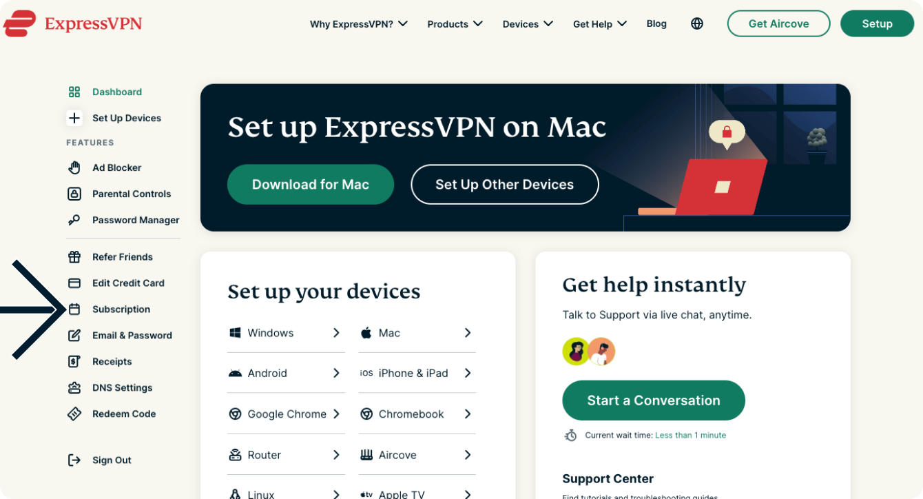 ExpressVPN homepage