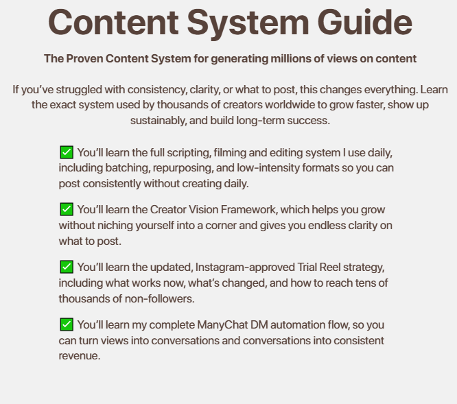 Instagram-Content-System-Guide-benefits-list-covering-scripting-trial-reels-and-manychat-automation