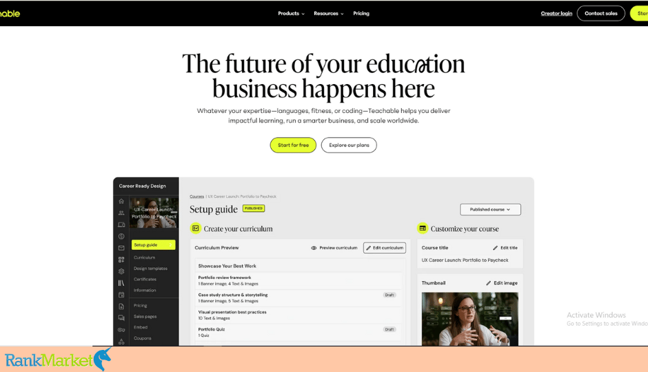 Teachable Online Course Platform Interface.