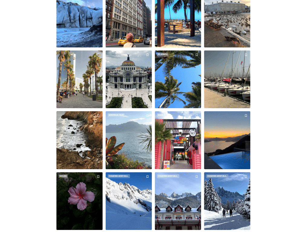 Four-by-four-matrix-of-vertical-lifestyle-videos-ranging-from-arctic-glaciers-to-sunny-swimming-pools