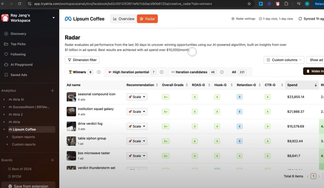 Radar Atria – AI tool to evaluate advertising performance in real time.