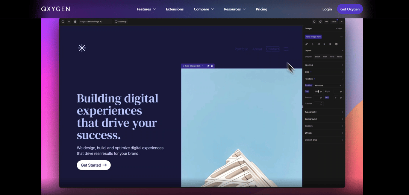 oxygen builder homepage interface modern wordpress design tool for professionals