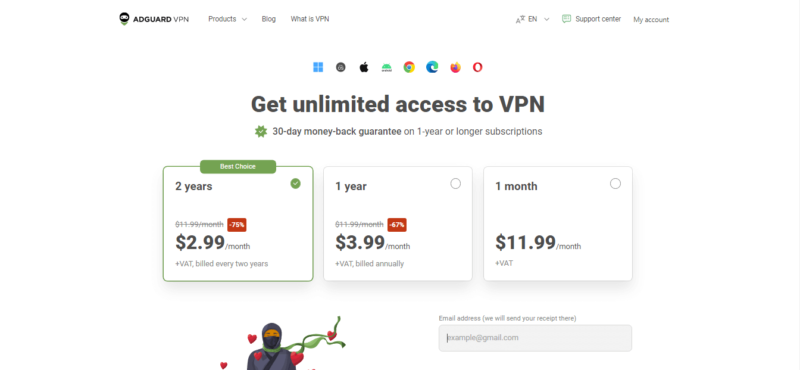 AdGuard VPN pricing and subscription plans