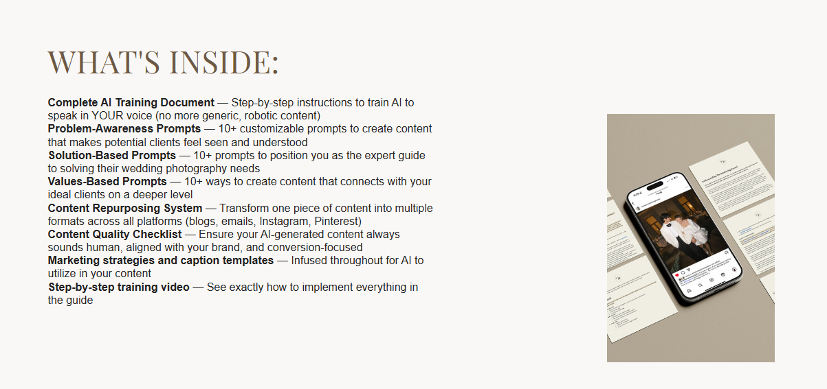 AI-content-marketing-guide-features-list-covering-problem-awareness-prompts-and-repurposing-system