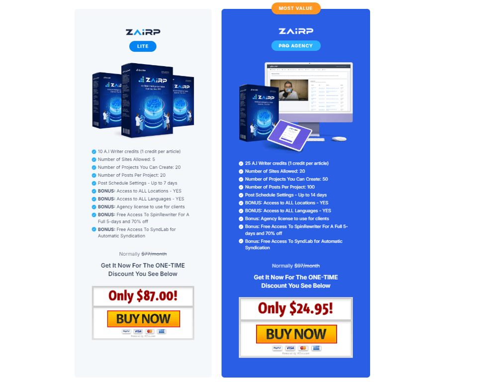 Zairp pricing