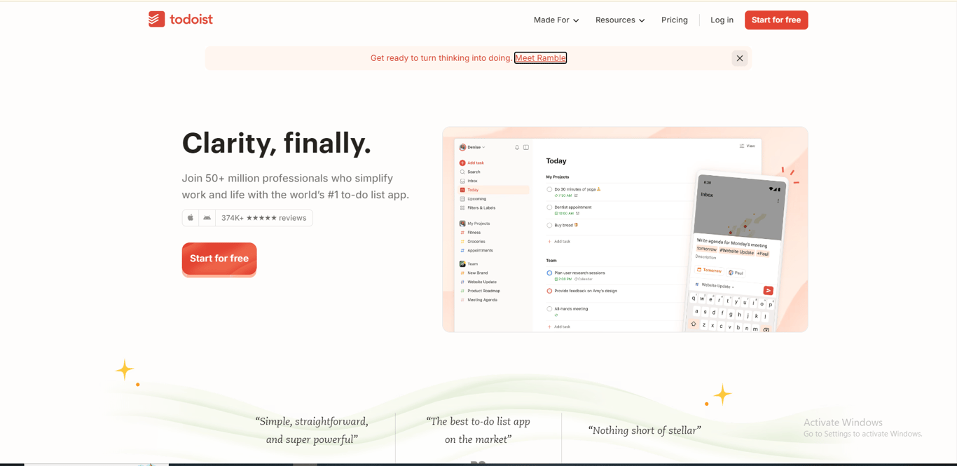 Todoist task management app interface