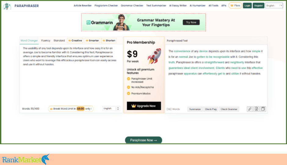 Paraphraser Text Rewriting And Sentence Improvement Features