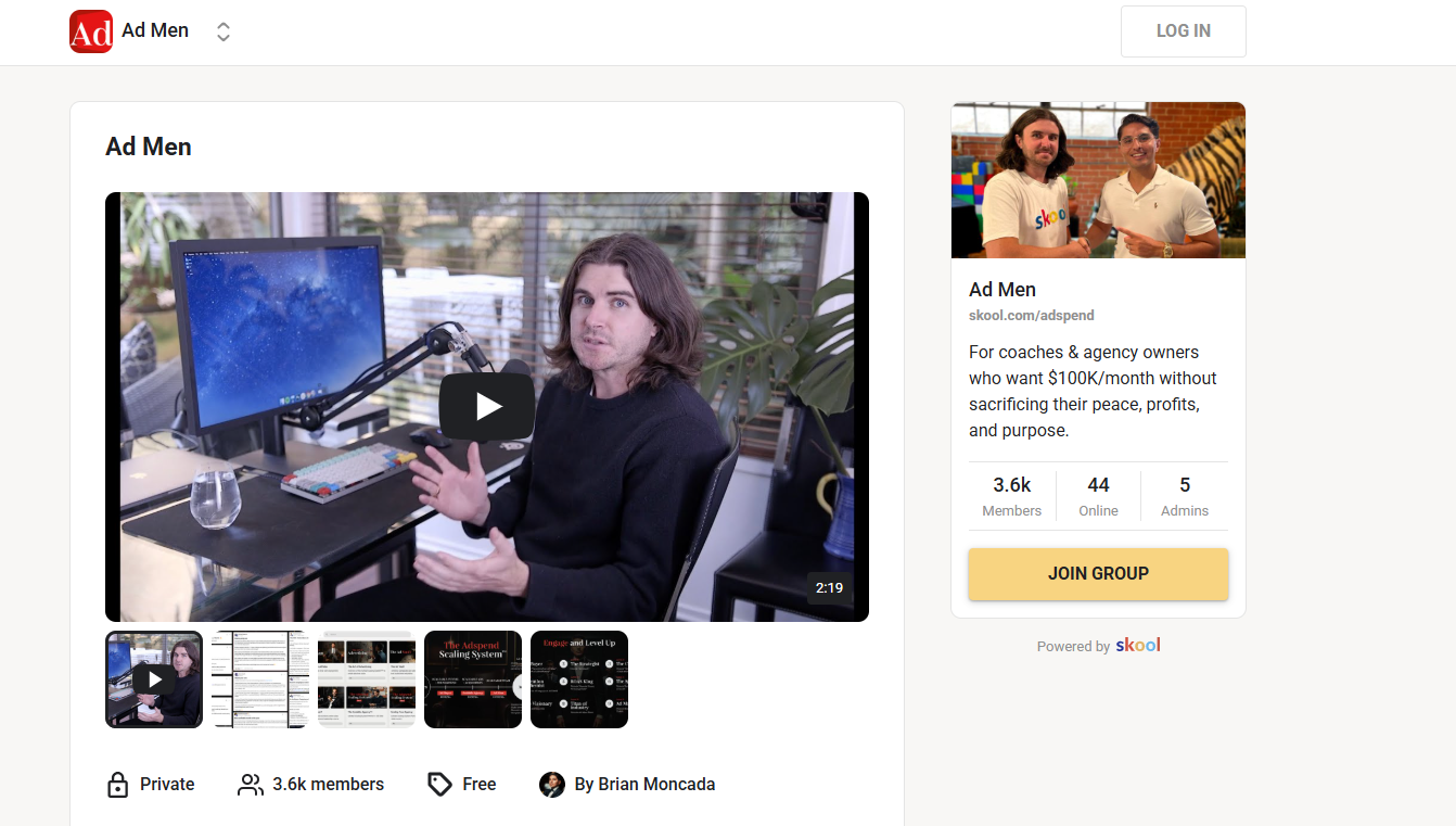 -the-ad-men-skool-community-page-by-brian-moncada-featuring-video-and-join-group-card