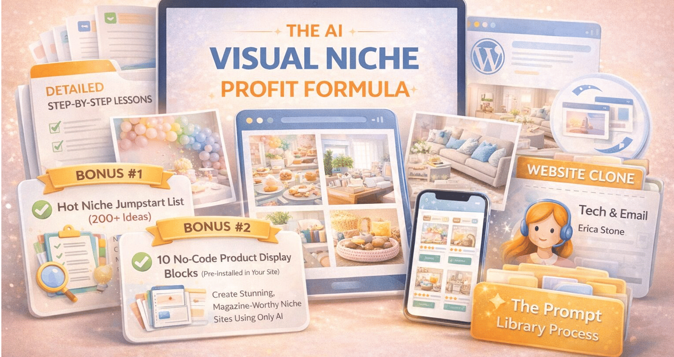 the-ai-visual-niche-profit-formula-homepage-erica-stone-course-dashboard-interface