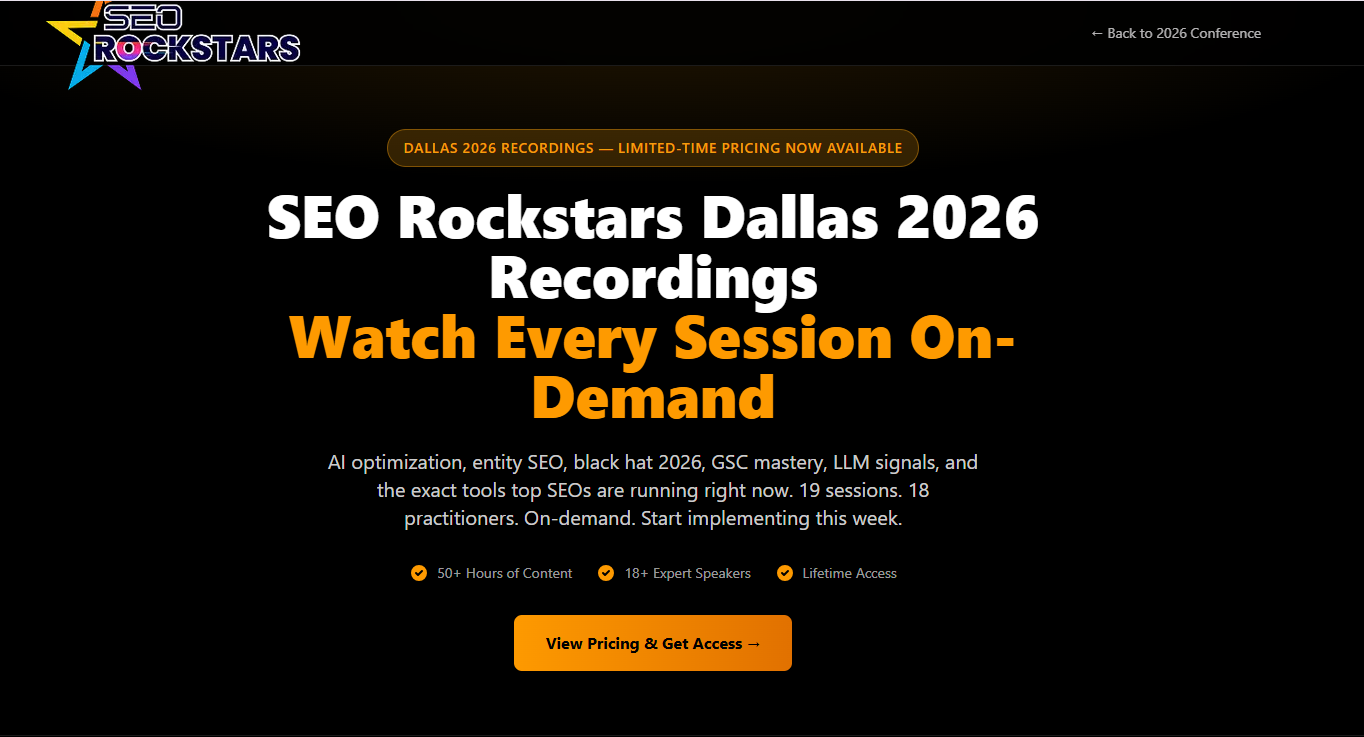 SEO-Rockstars-Dallas-2026-Recordings-conference-sales-page-hero-banner-watch-every-session-on-demand