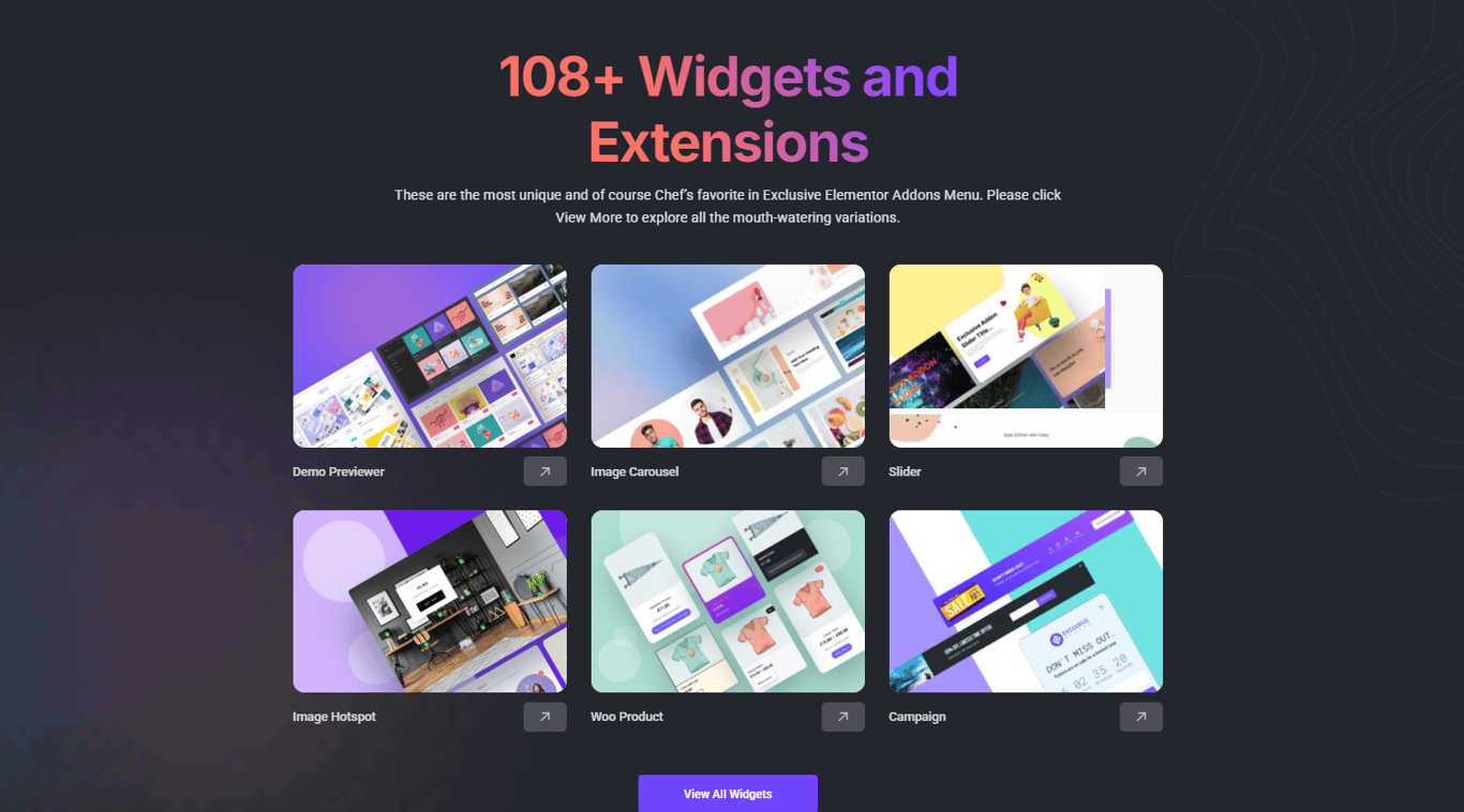 Exclusive Addons widgets and extensions panel inside Elementor editor showing advanced customization and modern design controls
