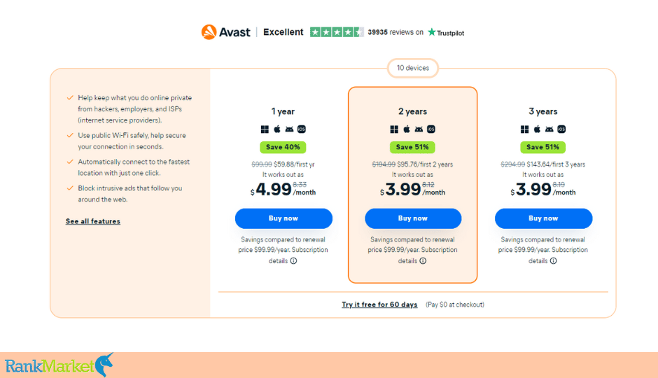 Avast Secureline Vpn Pricing And Subscription Plans