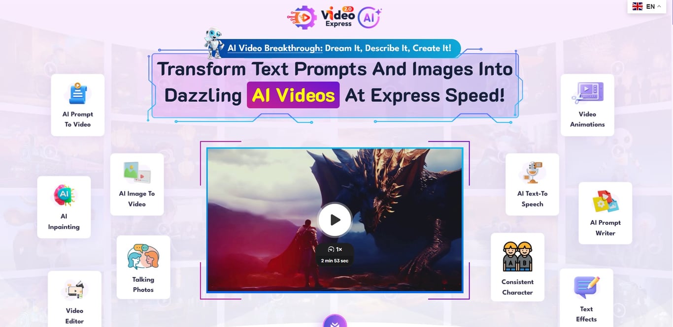 VideoExpress.ai 2.0 Homepage