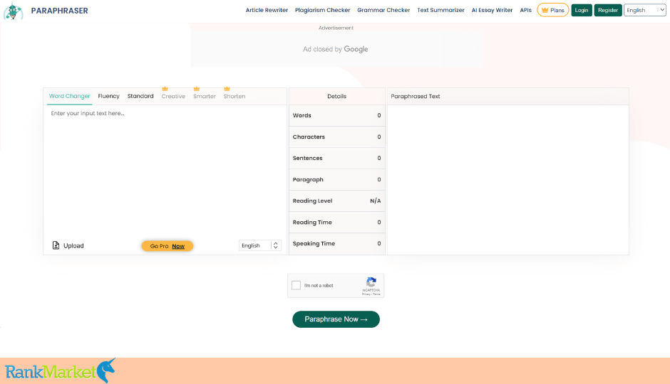 Paraphraser Online Tool Website Interface