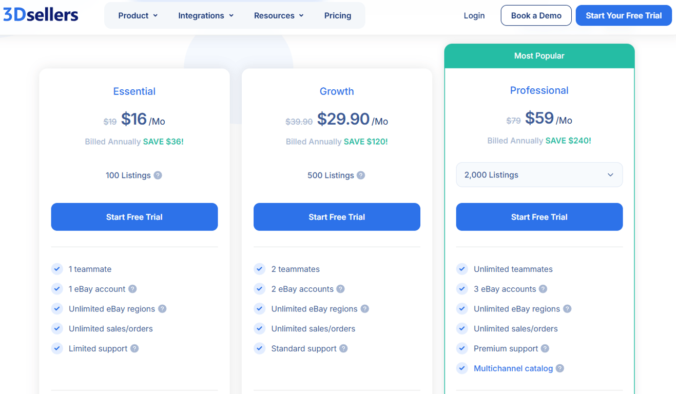 3dsellers-pricing-plans-comparing-essential-growth-and-professional-annual-billing-cards