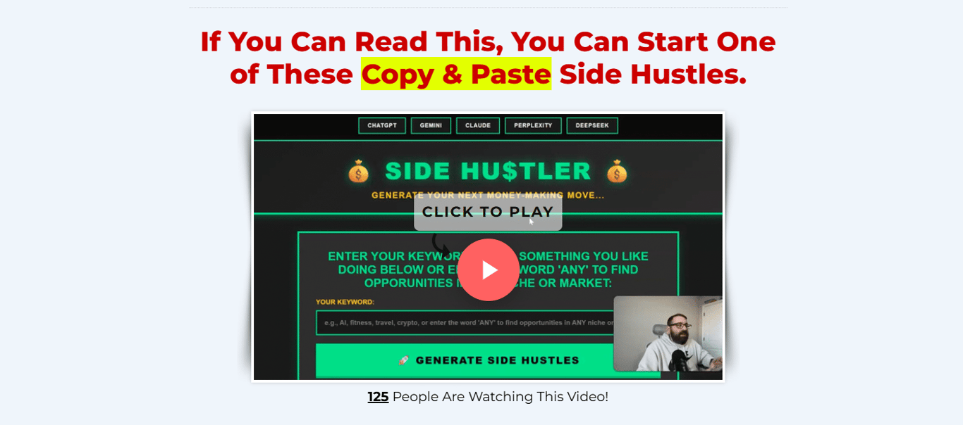 Side Hustler Unlimited official course dashboard showing all training modules and income ideas