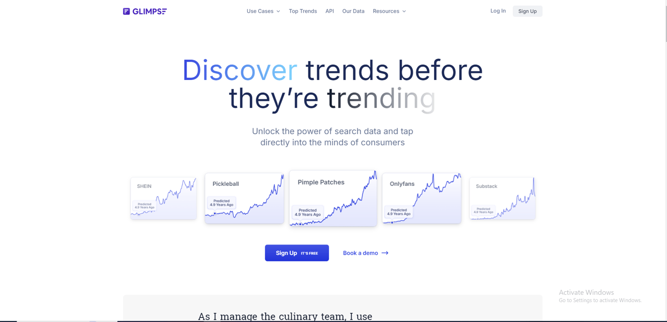Glimpse website interface