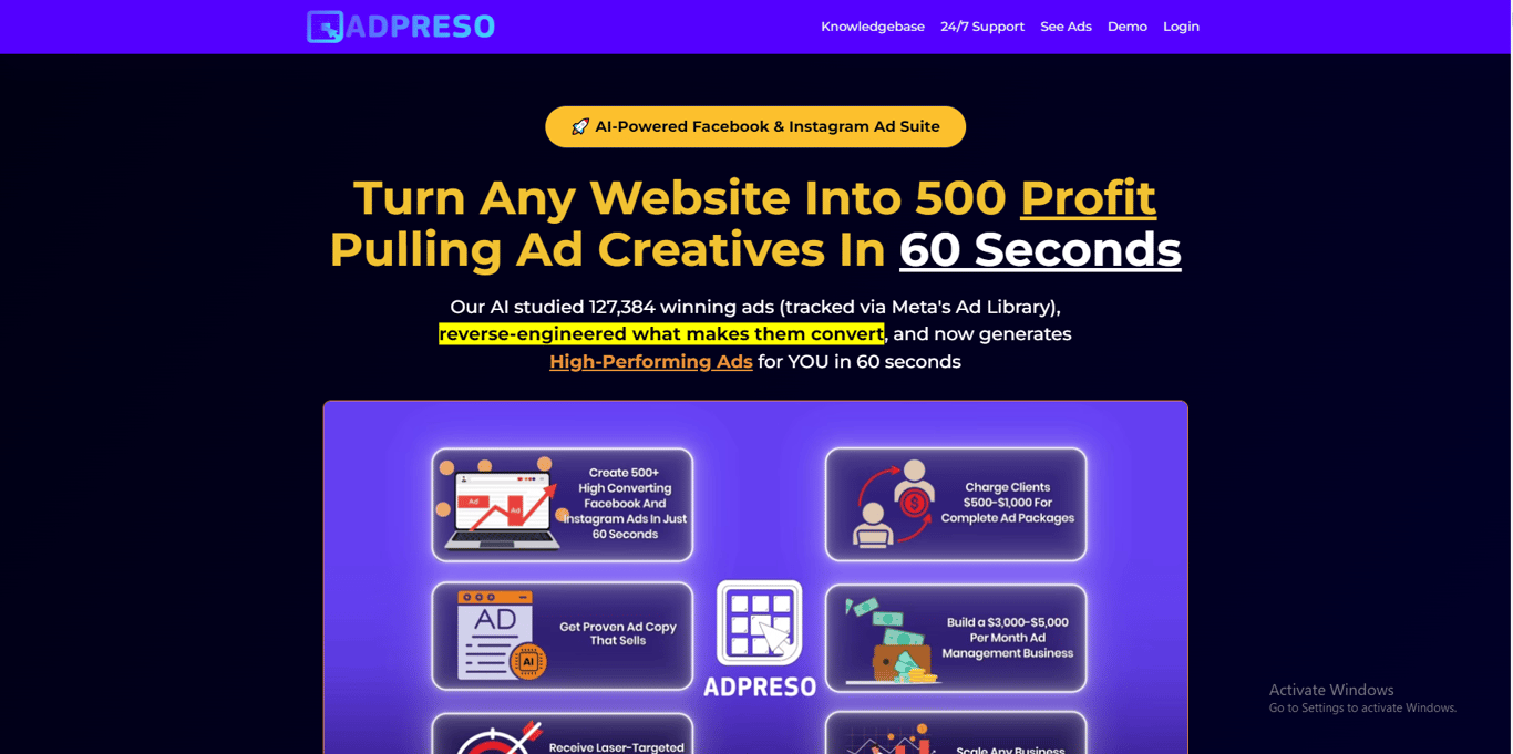 Adpreso AI homepage