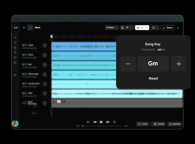 Moises App supports changing tempo, key, pitch with AI.