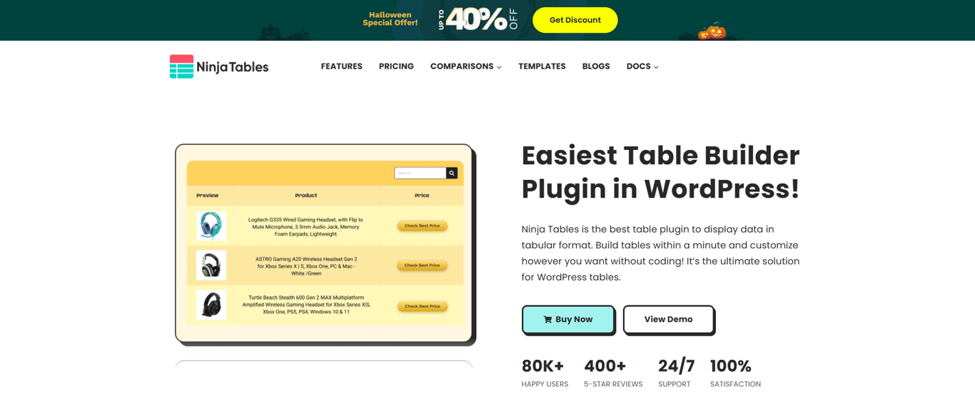 Ninja Tables interface