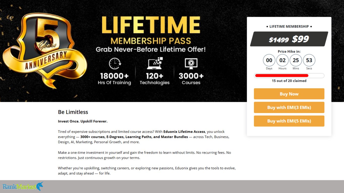 Eduonix-5Th-Anniversary-Promotional-Banner-Offering-A-Lifetime-Membership-Pass-For-99-Dollars-Instead-Of-1499-Dollars-With-A-Countdown-Timer