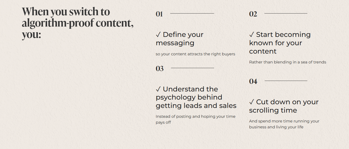 Algorithm-Proof-four-benefits-grid-including-define-messaging-and-understand-lead-generation-psychology