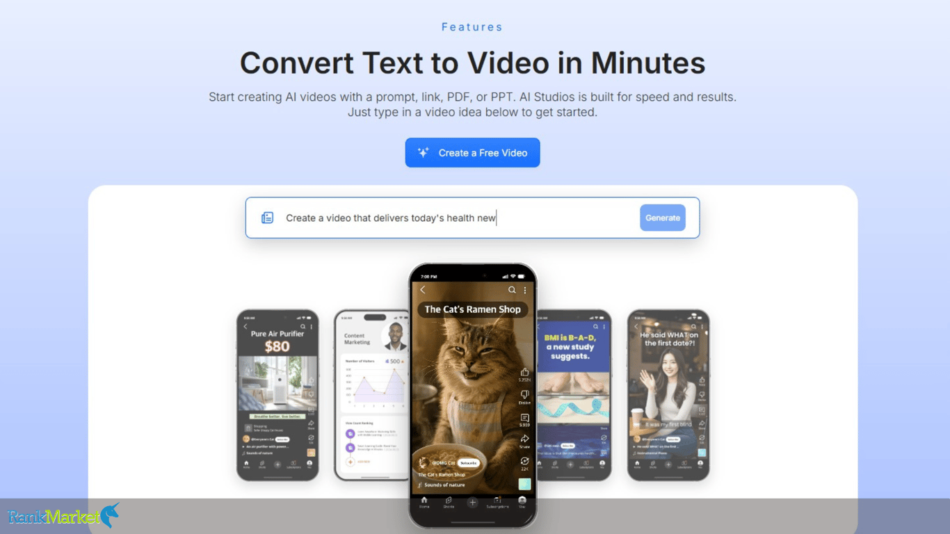 Ai Studios' Simple Interface Helps You Create Videos In Minutes Without Editing Skills.