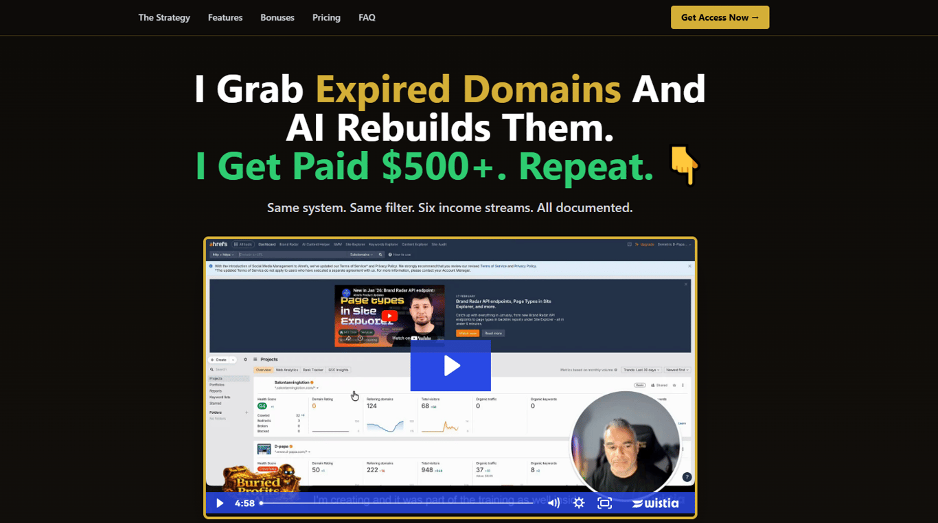 buried-profits-ai-home-page-expired-domains-ai-rebuilds-strategy-500-dollars-repeat-ahrefs-analysis-video