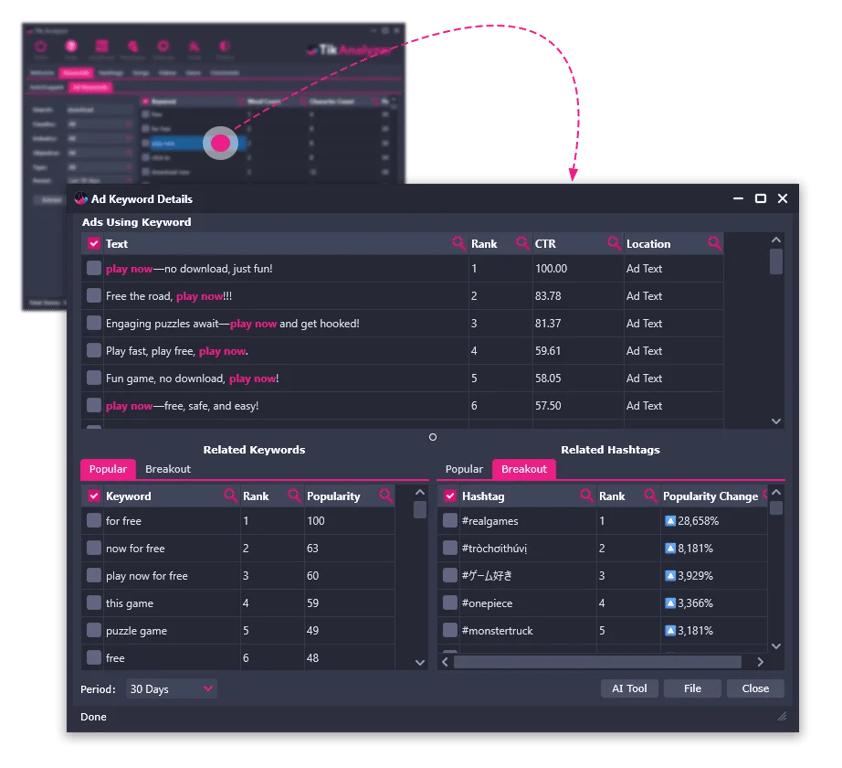 Tik Analyzer features