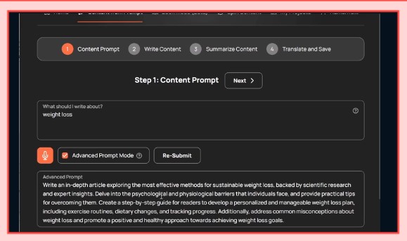 HumanTalk AI Content Writer writes scripts automatically