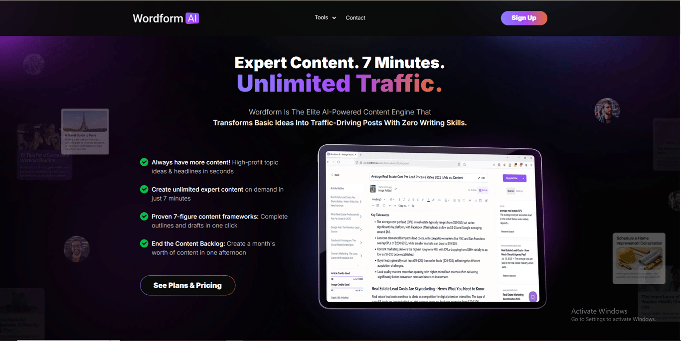 Wordform AI homepage