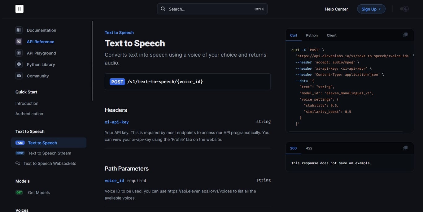 ElevenLabs Text-to-Speech feature enables natural AI voice generation from text with hundreds of voice options.