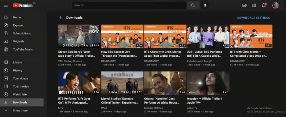 YouTube Premium main interface