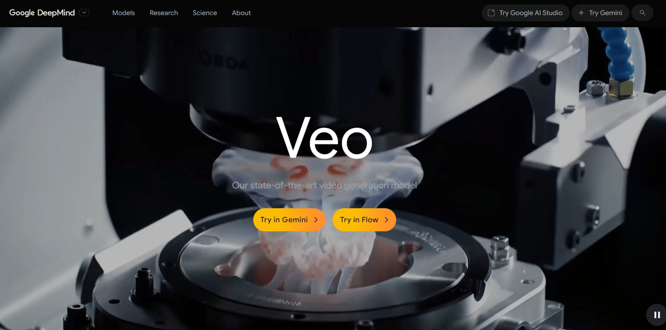 The official interface of the Google Veo 3 platform on the DeepMind page