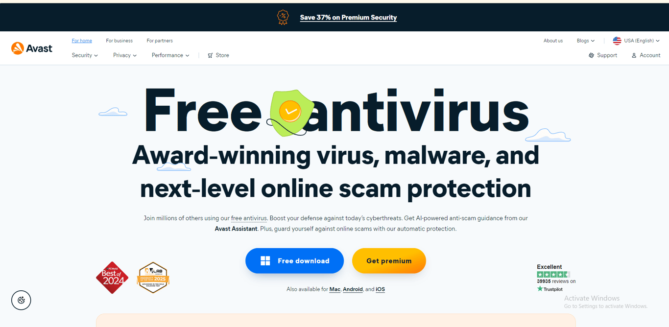 Avast SecureLine VPN app interface