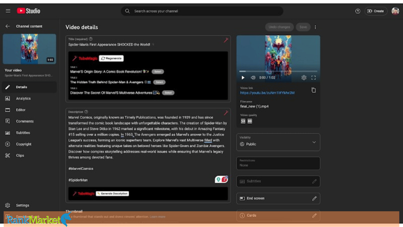 Video Title, Description And Tag Suggestion Feature In Tubemagic Ai.