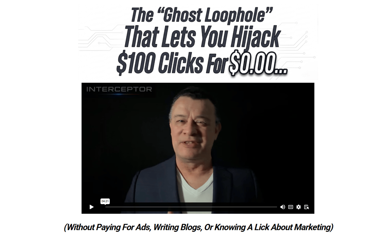 Interceptor-System-sales-page-banner-explaining-the-ghost-loophole-for-free-traffic